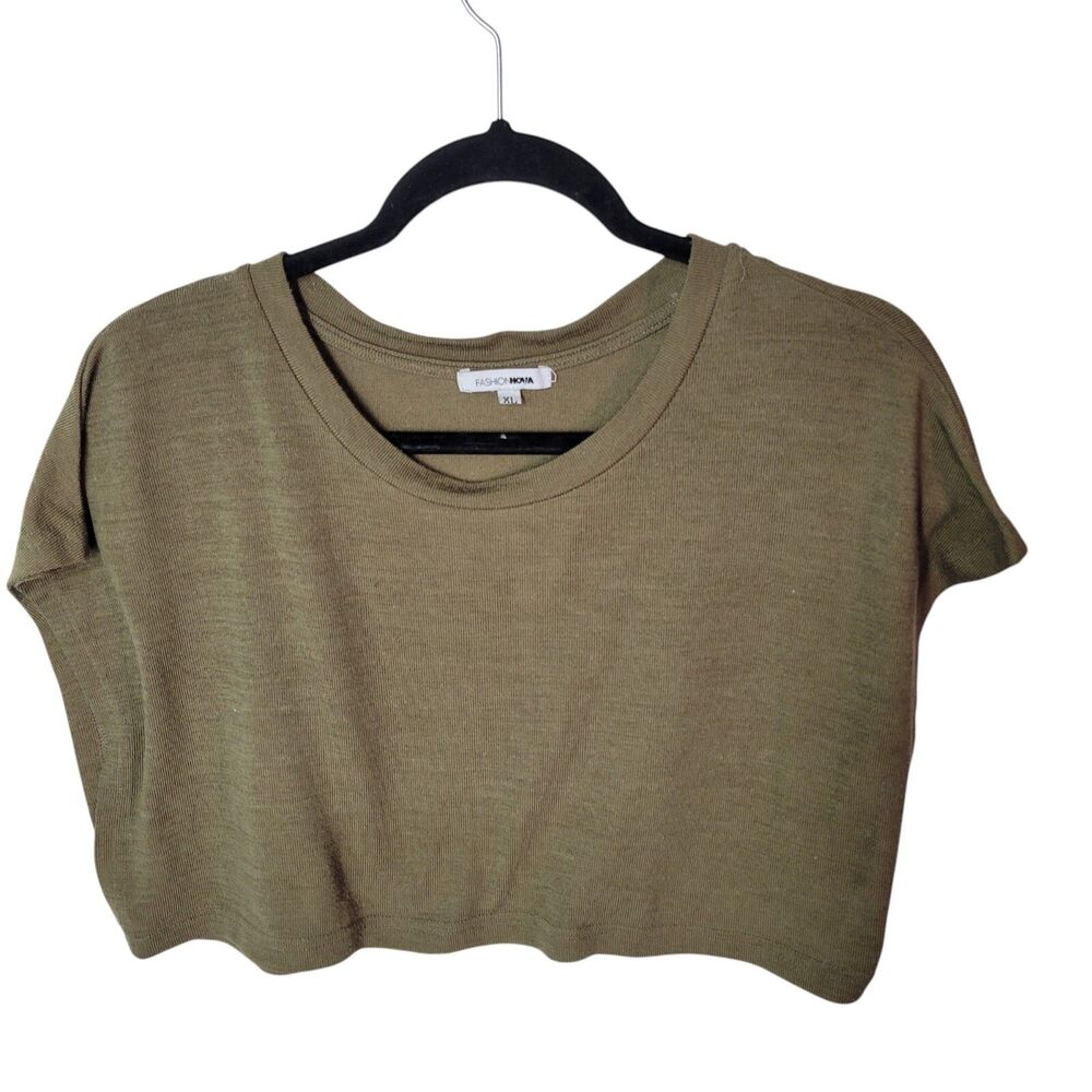 Fashion Nova Womens Sz XL Brown Solid Cap Sleeve Crop Top Shirt